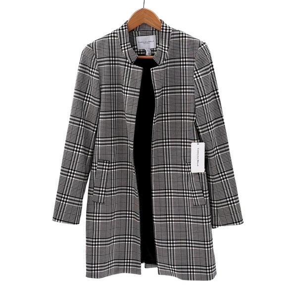 Carolina Belle Jacket Blazer Plaid Houndstooth Women Medium Black White New